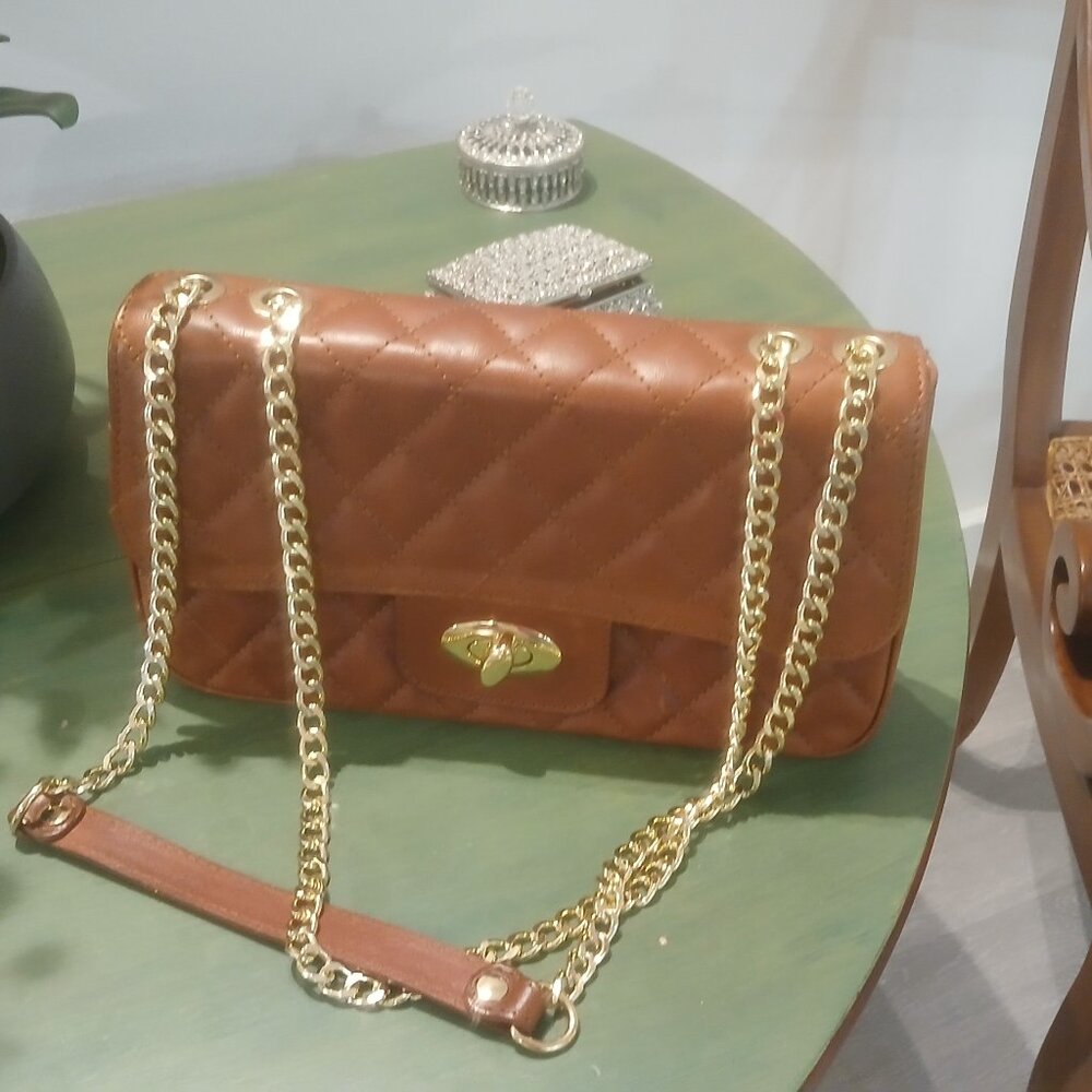 Brand new brown, gold chain Italian leather bag